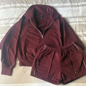 Wild Fable Maroon Half-Zip Sweatshirt & Short Set